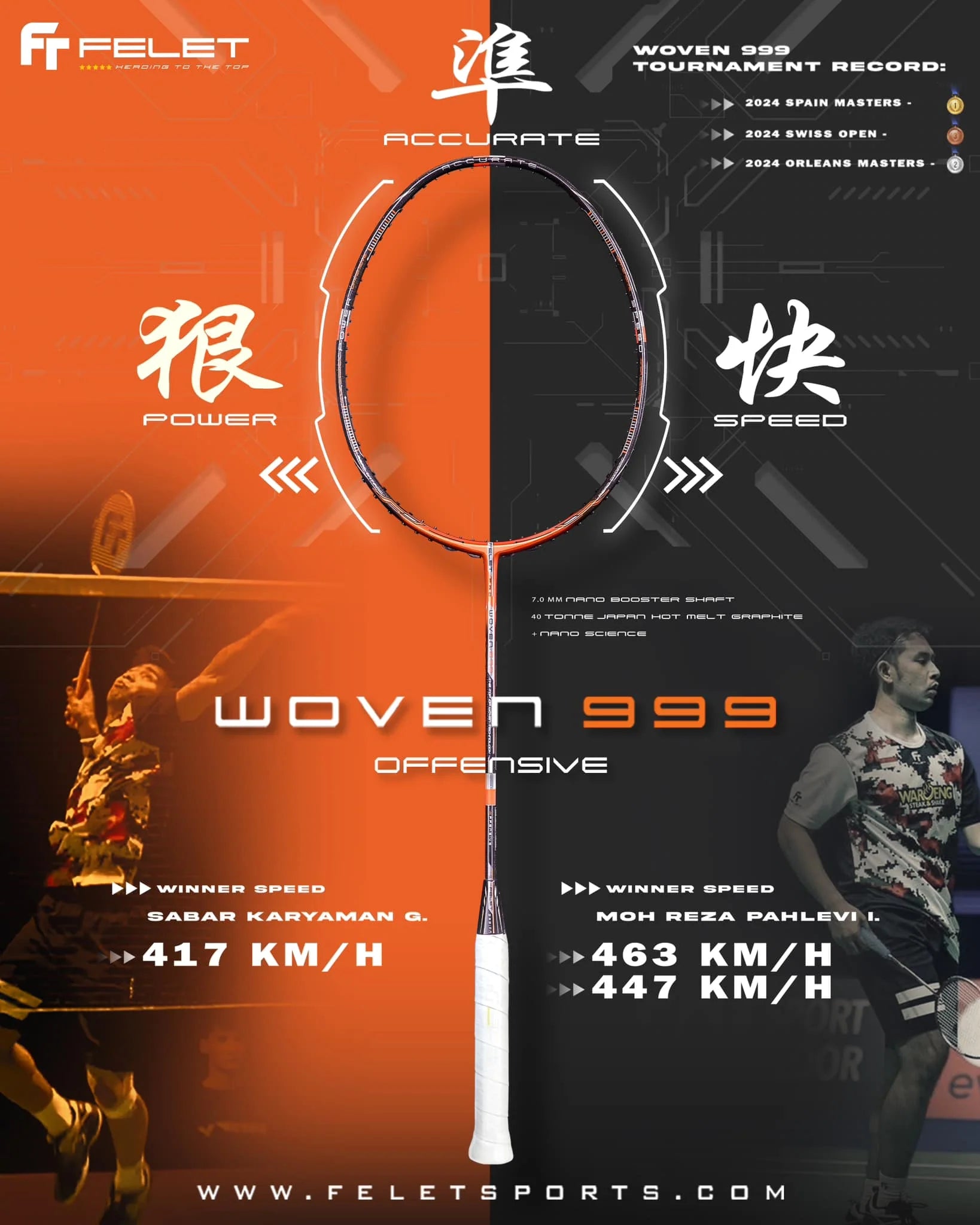 FELET WOVEN 999 Badminton Racquet – KG Badminton FELET WOVEN 999 Badminton Racquet – KG Badminton