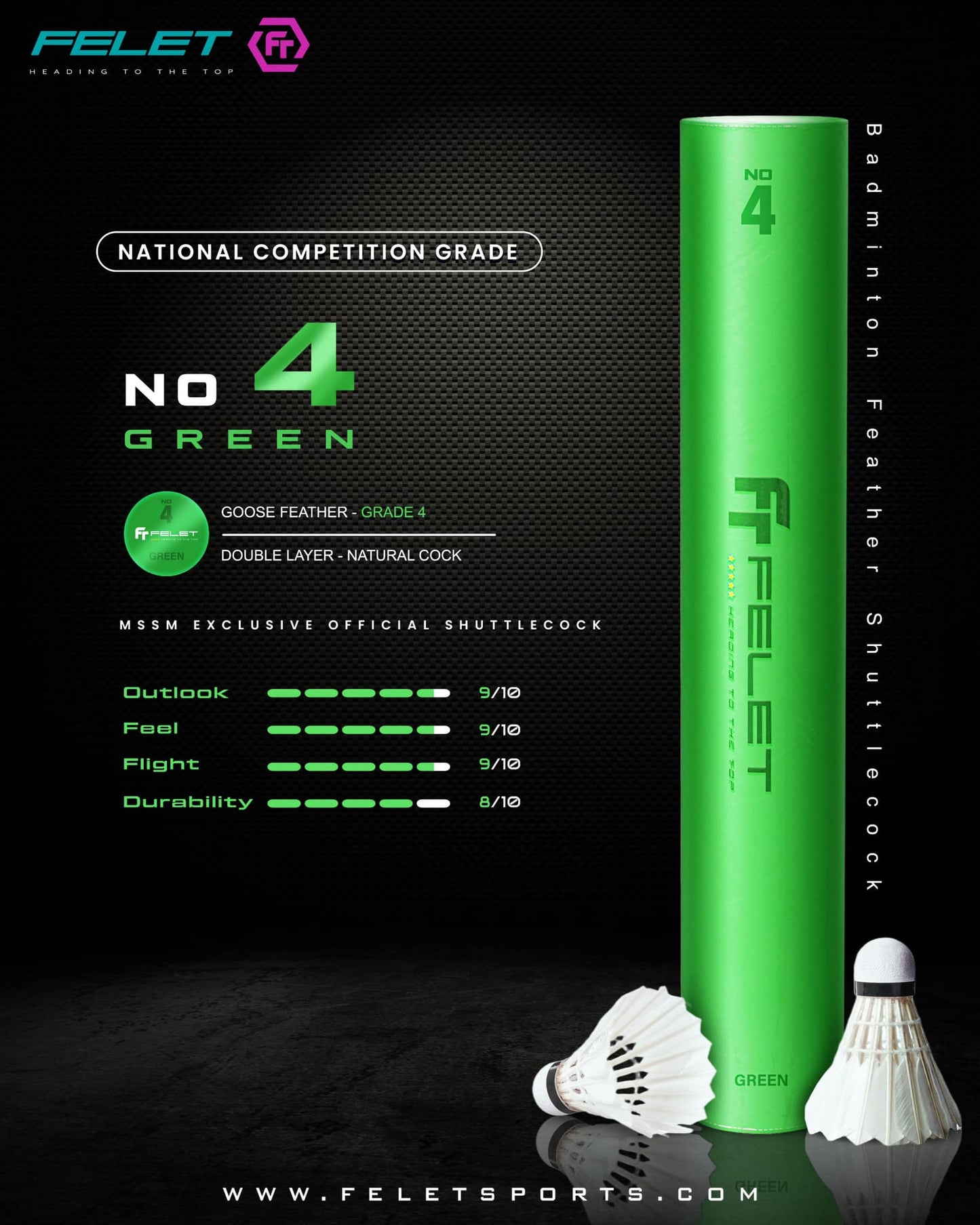 FELET GREEN No. 4 Shuttlecock