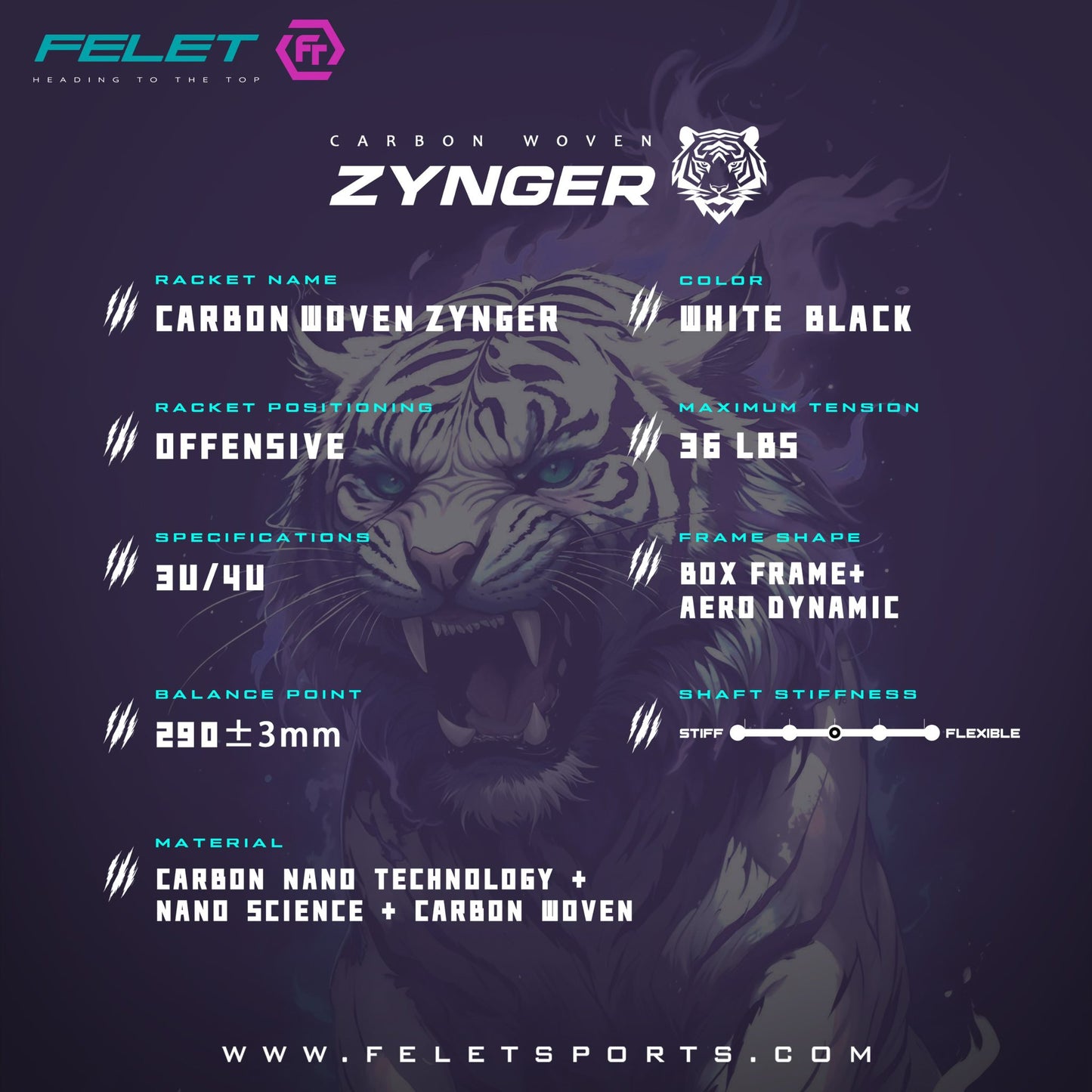 FELET Carbon Woven Zynger Racquet